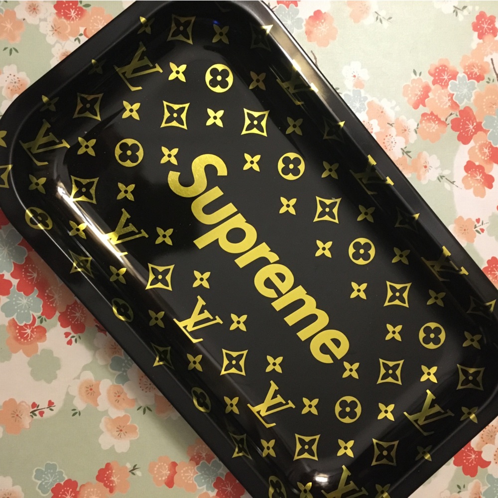 Supreme Gold on Black LV print metal tray